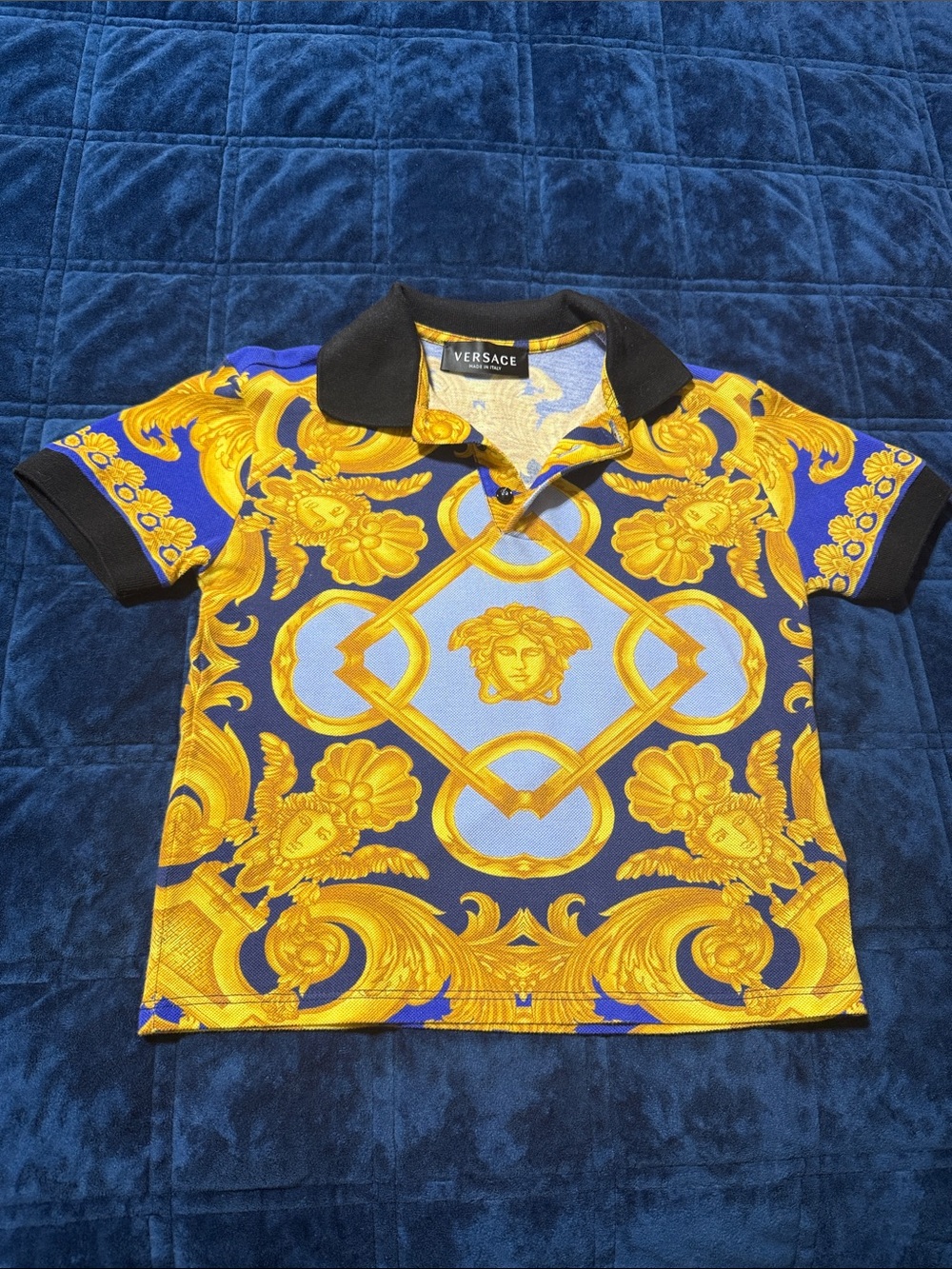 Versace Kids Royal Blue & Gold Baroque Polo